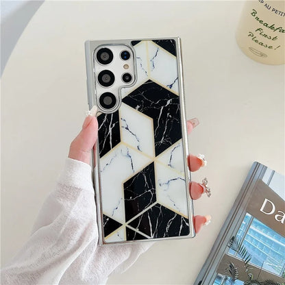 For Samsung Galaxy S23 Ultra Marble Case PC+TPU Double-Layer Shockproof Phone Cover