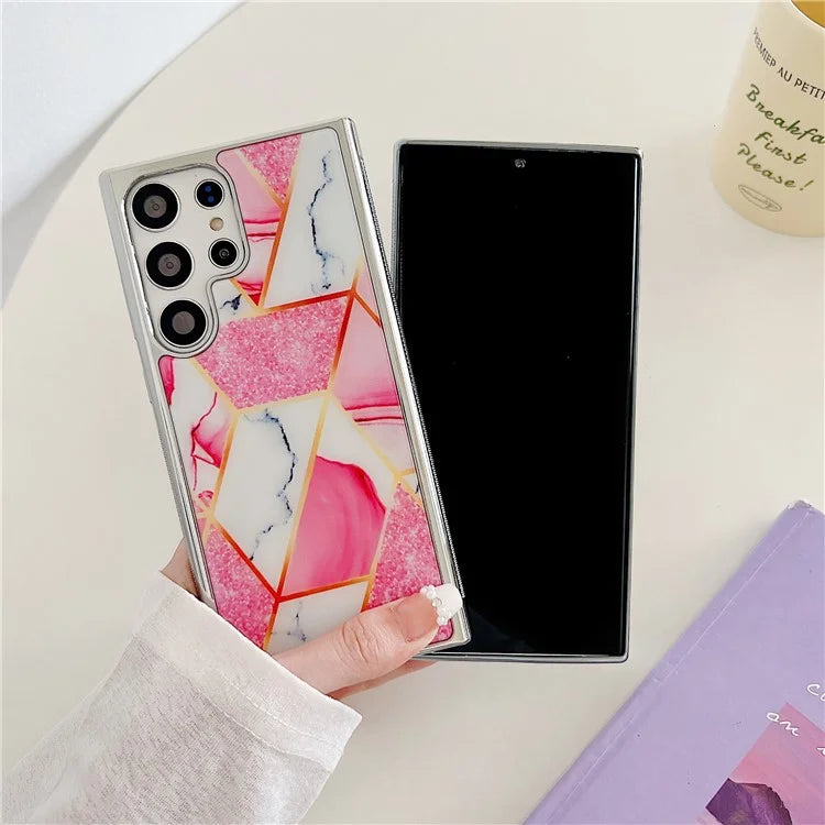 For Samsung Galaxy S23 Ultra Marble Case PC+TPU Double-Layer Shockproof Phone Cover