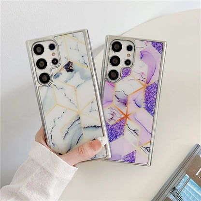 For Samsung Galaxy S23 Ultra Marble Case PC+TPU Double-Layer Shockproof Phone Cover