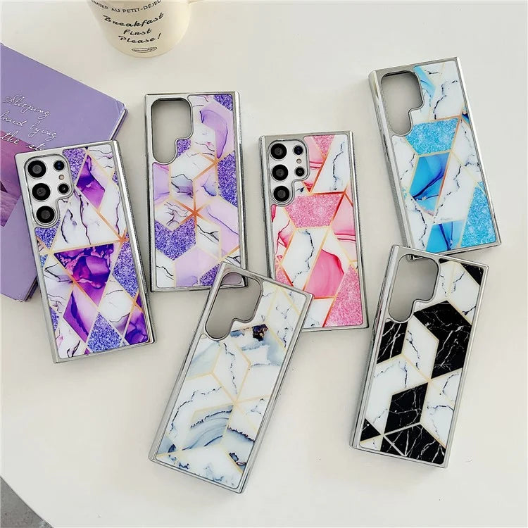 For Samsung Galaxy S23 Ultra Marble Case PC+TPU Double-Layer Shockproof Phone Cover
