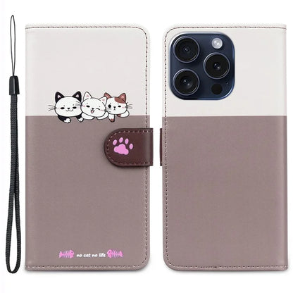 Cartoon Pet Series for iPhone 15 Pro Case Animal Pattern Wallet Stand Leather Cover