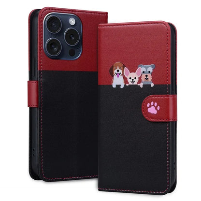 Cartoon Pet Series for iPhone 15 Pro Case Animal Pattern Wallet Stand Leather Cover