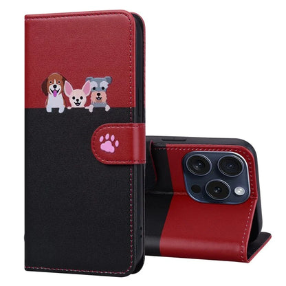 Cartoon Pet Series for iPhone 15 Pro Case Animal Pattern Wallet Stand Leather Cover