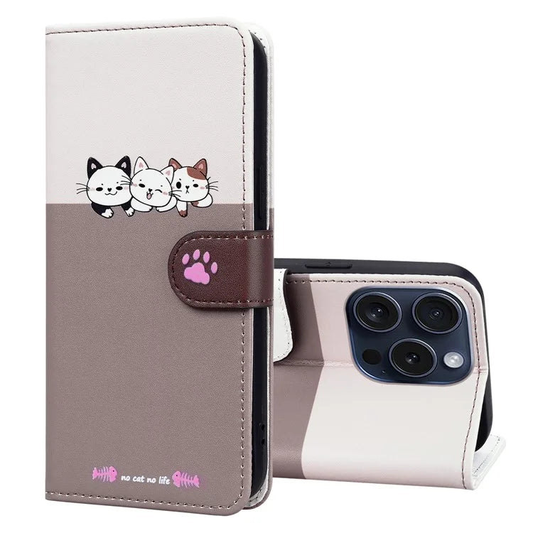 Cartoon Pet Series for iPhone 15 Pro Max Case Wallet Splicing Leather Phone Cover