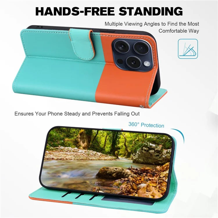 Cartoon Pet Series for iPhone 15 Pro Max Case Wallet Splicing Leather Phone Cover