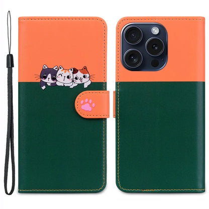 Cartoon Pet Series for iPhone 15 Pro Max Case Wallet Splicing Leather Phone Cover