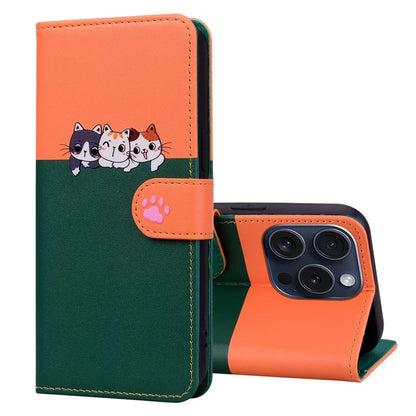 Cartoon Pet Series for iPhone 15 Pro Max Case Wallet Splicing Leather Phone Cover