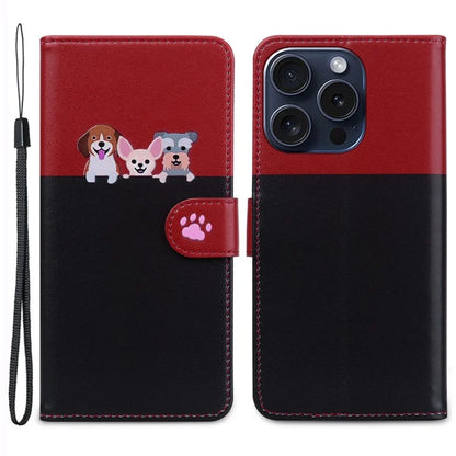 Cartoon Pet Series for iPhone 15 Pro Max Case Wallet Splicing Leather Phone Cover