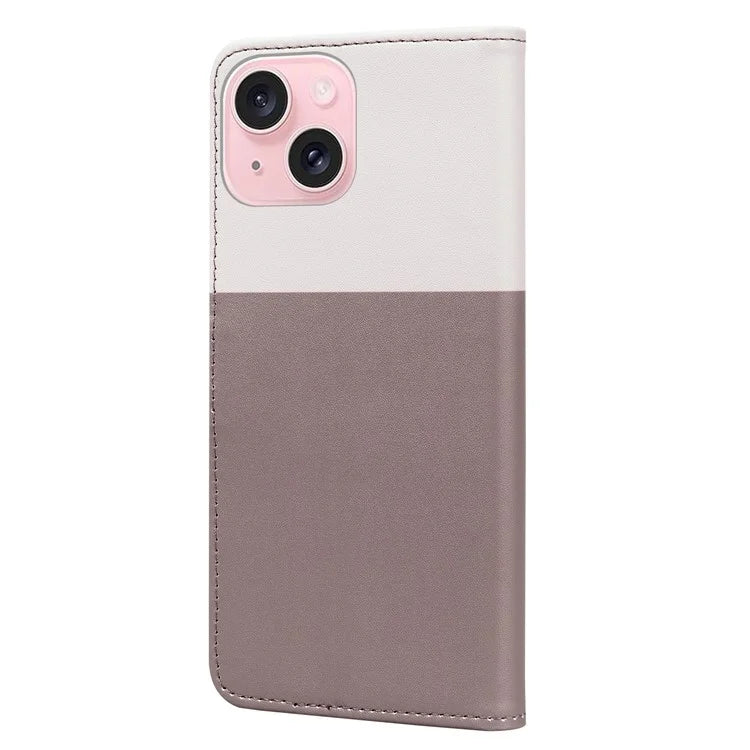 Cartoon Pet Series for iPhone 15 Leather Case Animal Pattern Color Splicing Wallet Cover