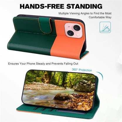 Cartoon Pet Series for iPhone 15 Leather Case Animal Pattern Color Splicing Wallet Cover