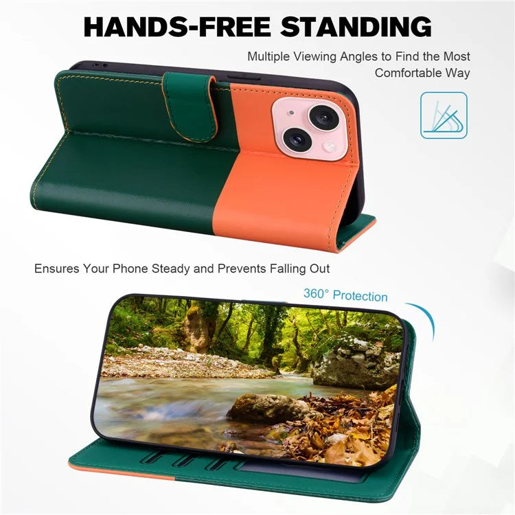 Cartoon Pet Series for iPhone 15 Plus Case Color Splicing Leather Wallet Cover