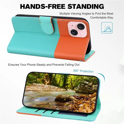 Cartoon Pet Series for iPhone 15 Plus Case Color Splicing Leather Wallet Cover