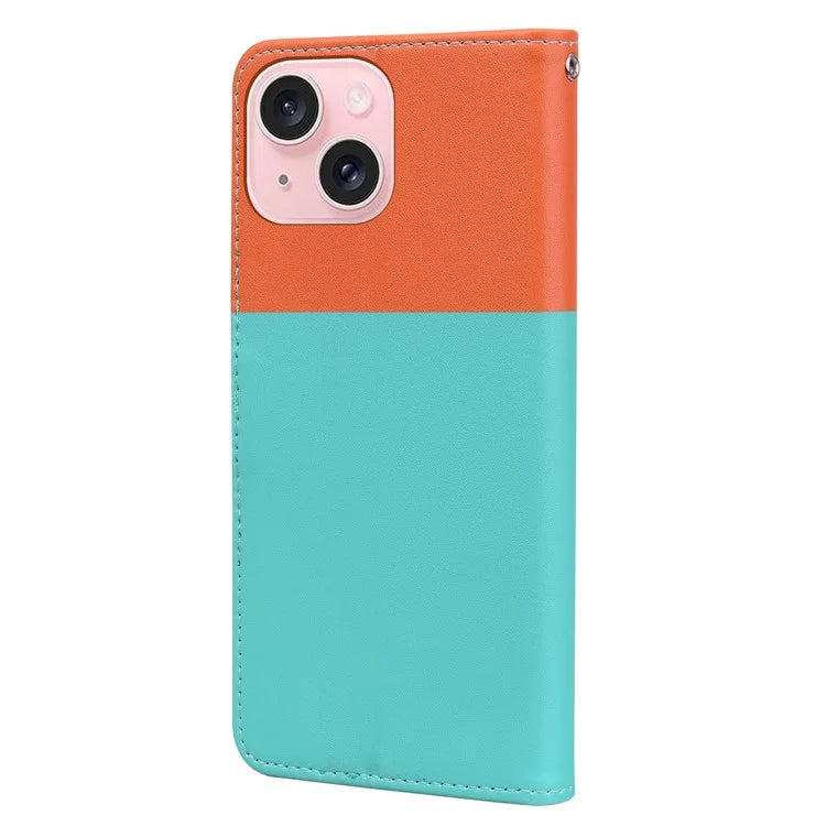 Cartoon Pet Series for iPhone 15 Plus Case Color Splicing Leather Wallet Cover