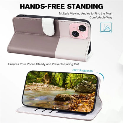 Cartoon Pet Series for iPhone 15 Plus Case Color Splicing Leather Wallet Cover