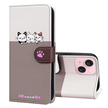 Cartoon Pet Series for iPhone 15 Plus Case Color Splicing Leather Wallet Cover