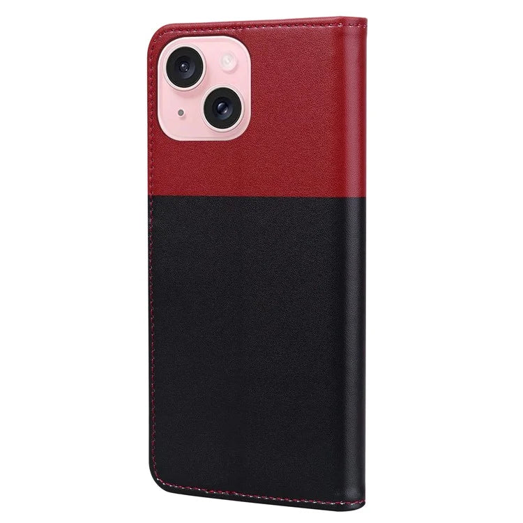 Cartoon Pet Series for iPhone 15 Plus Case Color Splicing Leather Wallet Cover