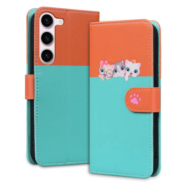 Cartoon Pet Series for Samsung Galaxy S24 Leather Case Stand Wallet Splicing Phone Cover