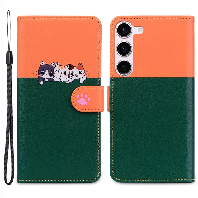 Cartoon Pet Series for Samsung Galaxy S24 Leather Case Stand Wallet Splicing Phone Coverish Green