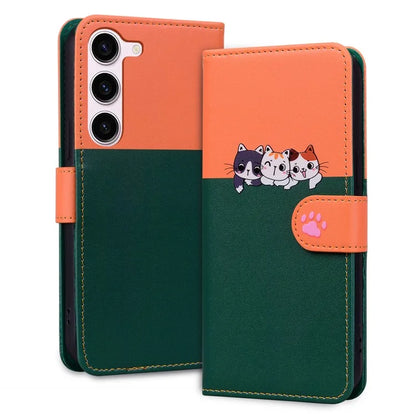 Cartoon Pet Series for Samsung Galaxy S24 Leather Case Stand Wallet Splicing Phone Coverish Green