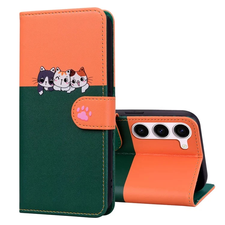 Cartoon Pet Series for Samsung Galaxy S24+ Case Wallet Stand Leather Phone Coverish Green