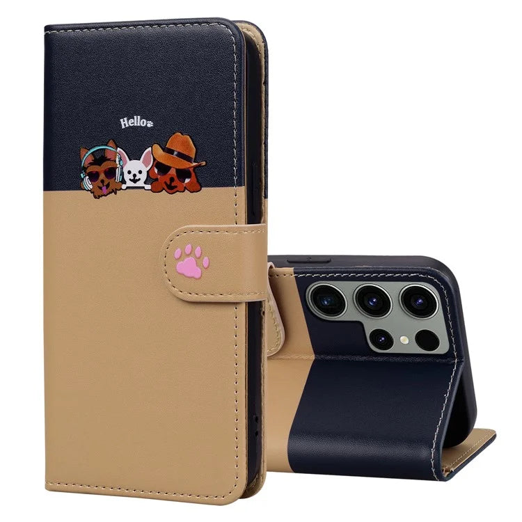 Cartoon Pet Series for Samsung Galaxy S24 Ultra Wallet Case Splicing Phone Cover