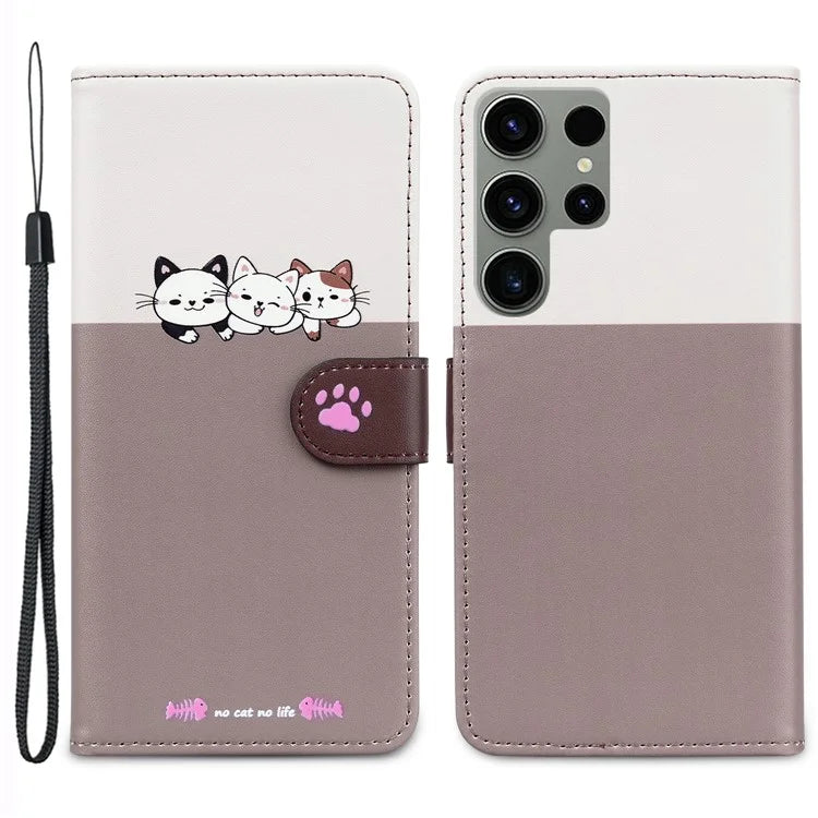 Cartoon Pet Series for Samsung Galaxy S24 Ultra Wallet Case Splicing Phone Cover