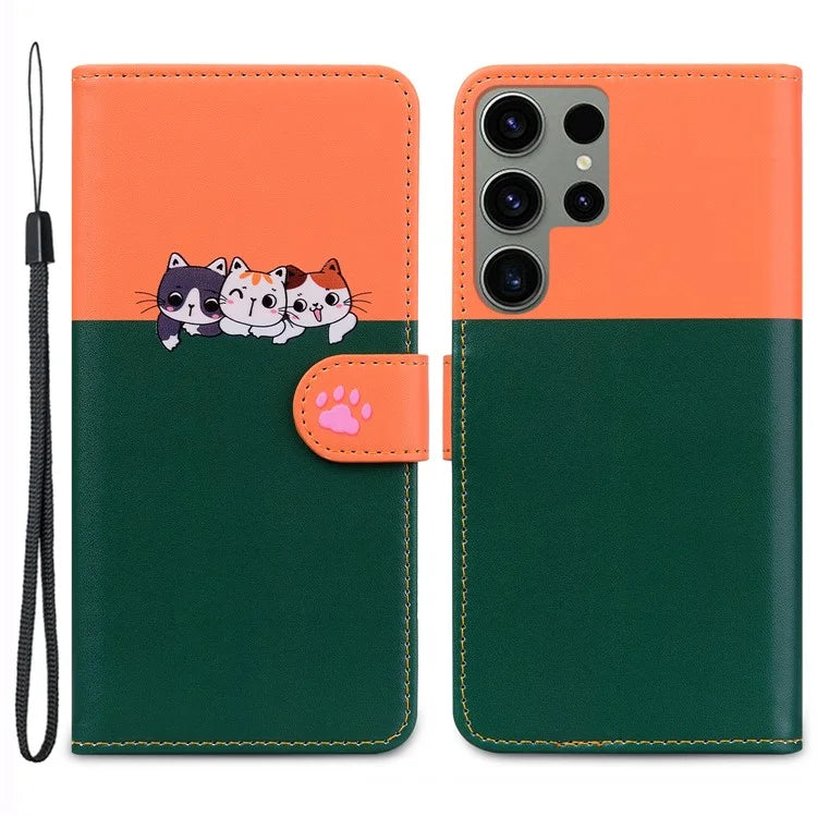 Cartoon Pet Series for Samsung Galaxy S24 Ultra Wallet Case Splicing Phone Cover