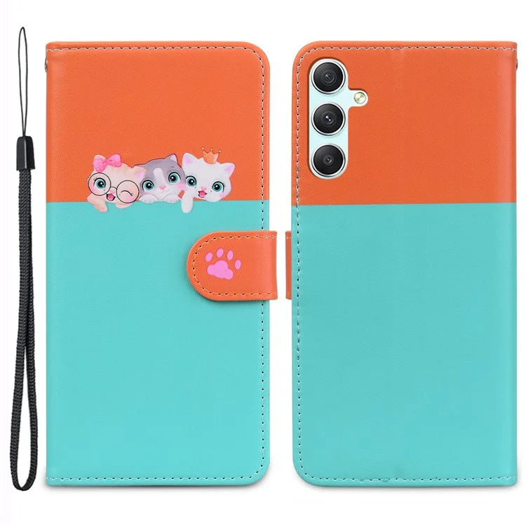 Cartoon Pet Series for Samsung Galaxy A34 5G Case Color Splicing Stand Wallet Phone Cover