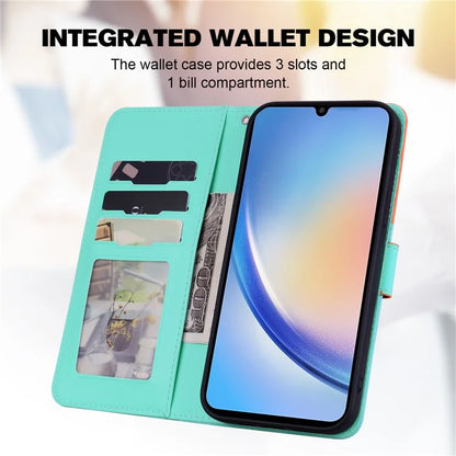 Cartoon Pet Series for Samsung Galaxy A34 5G Case Color Splicing Stand Wallet Phone Cover