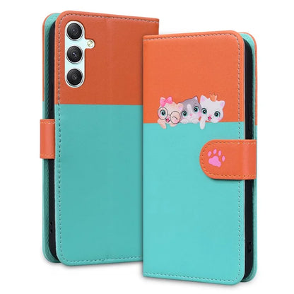 Cartoon Pet Series for Samsung Galaxy A34 5G Case Color Splicing Stand Wallet Phone Cover