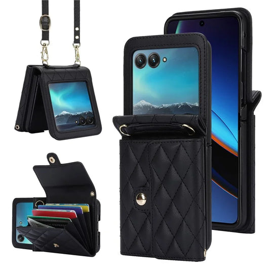 For Motorola Razr 40 Ultra 5G Card Slots Case PU Leather+PC Crossbody Phone Cover