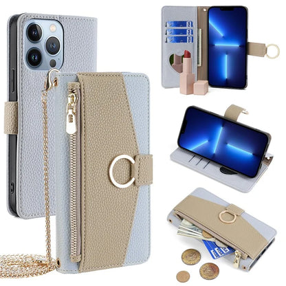 For iPhone 13 Pro Leather Case Crossbody Phone Cover with Wallet Stand