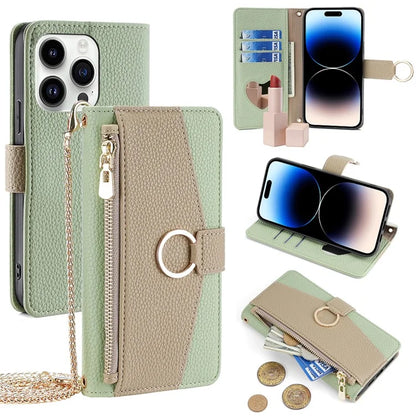 For iPhone 14 Pro Case PU Leather+TPU Zipper Pocket Makeup Mirror Phone Protector