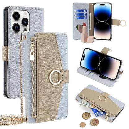 For iPhone 14 Pro Case PU Leather+TPU Zipper Pocket Makeup Mirror Phone Protector