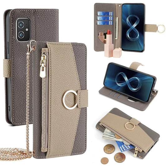 For Asus Zenfone 8 ZS590KS Case Wallet Stand Metal Ring Leather Phone Cover