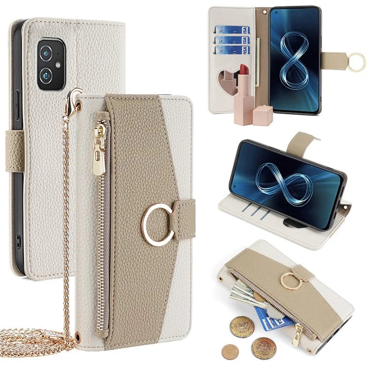 For Asus Zenfone 8 ZS590KS Case Wallet Stand Metal Ring Leather Phone Cover