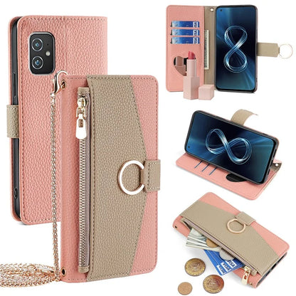For Asus Zenfone 8 ZS590KS Case Wallet Stand Metal Ring Leather Phone Cover