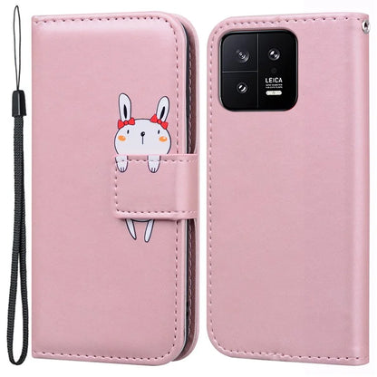 For Xiaomi 13 PU Leather Wallet Cartoon Animal Pattern Cell Phone Cases with Strap