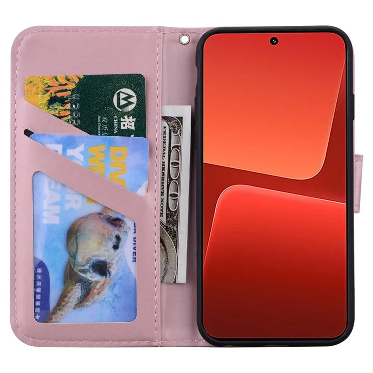 For Xiaomi 13 PU Leather Wallet Cartoon Animal Pattern Cell Phone Cases with Strap