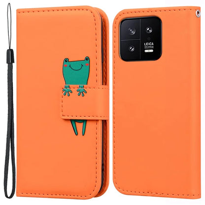 For Xiaomi 13 PU Leather Wallet Cartoon Animal Pattern Cell Phone Cases with Strap