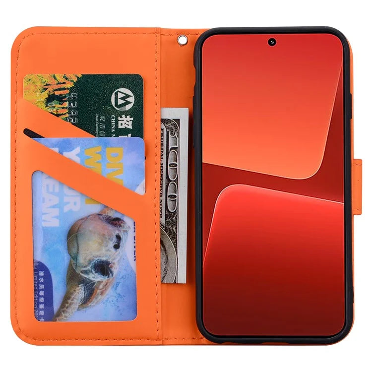 For Xiaomi 13 PU Leather Wallet Cartoon Animal Pattern Cell Phone Cases with Strap