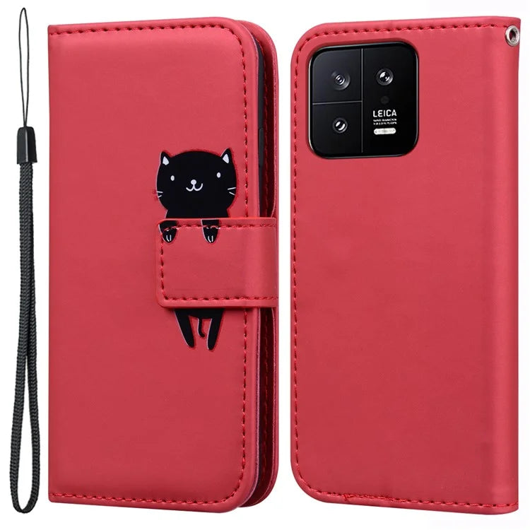 For Xiaomi 13 PU Leather Wallet Cartoon Animal Pattern Cell Phone Cases with Strap
