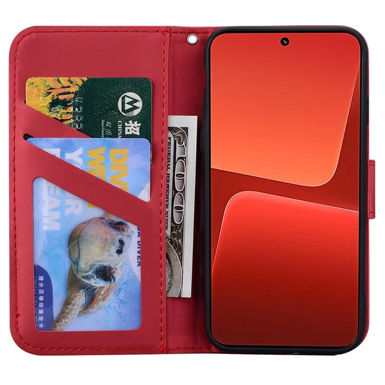 For Xiaomi 13 PU Leather Wallet Cartoon Animal Pattern Cell Phone Cases with Strap