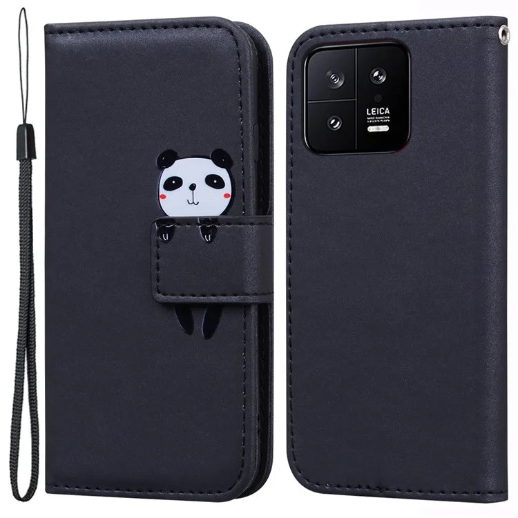 For Xiaomi 13 PU Leather Wallet Cartoon Animal Pattern Cell Phone Cases with Strap