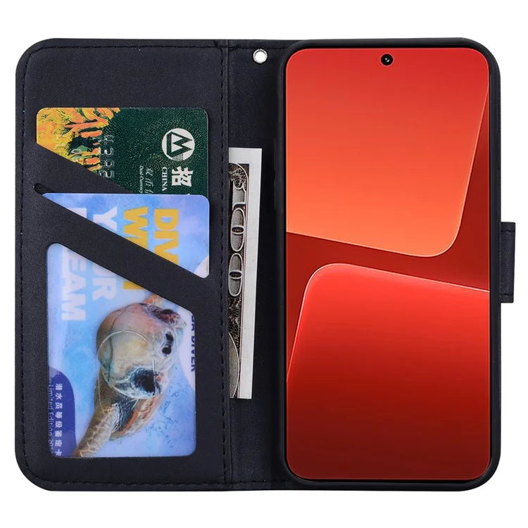 For Xiaomi 13 PU Leather Wallet Cartoon Animal Pattern Cell Phone Cases with Strap