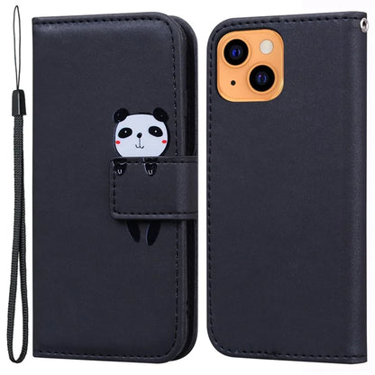 For iPhone 13 6.1 inch Cartoon Animal Pattern Cell Phone Cases with Strap PU Leather+TPU Cover