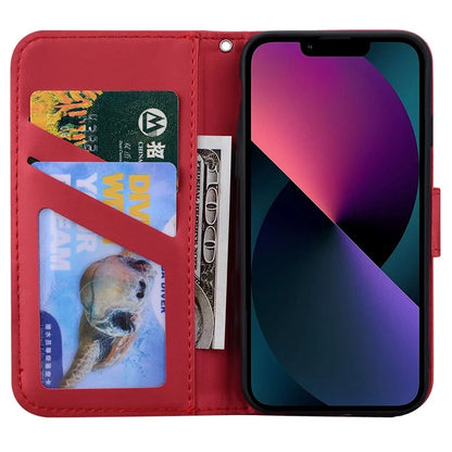 For iPhone 13 6.1 inch Cartoon Animal Pattern Cell Phone Cases with Strap PU Leather+TPU Cover