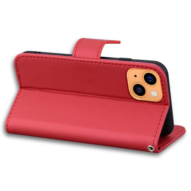 For iPhone 13 6.1 inch Cartoon Animal Pattern Cell Phone Cases with Strap PU Leather+TPU Cover
