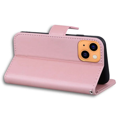 For iPhone 13 6.1 inch Cartoon Animal Pattern Cell Phone Cases with Strap PU Leather+TPU Cover