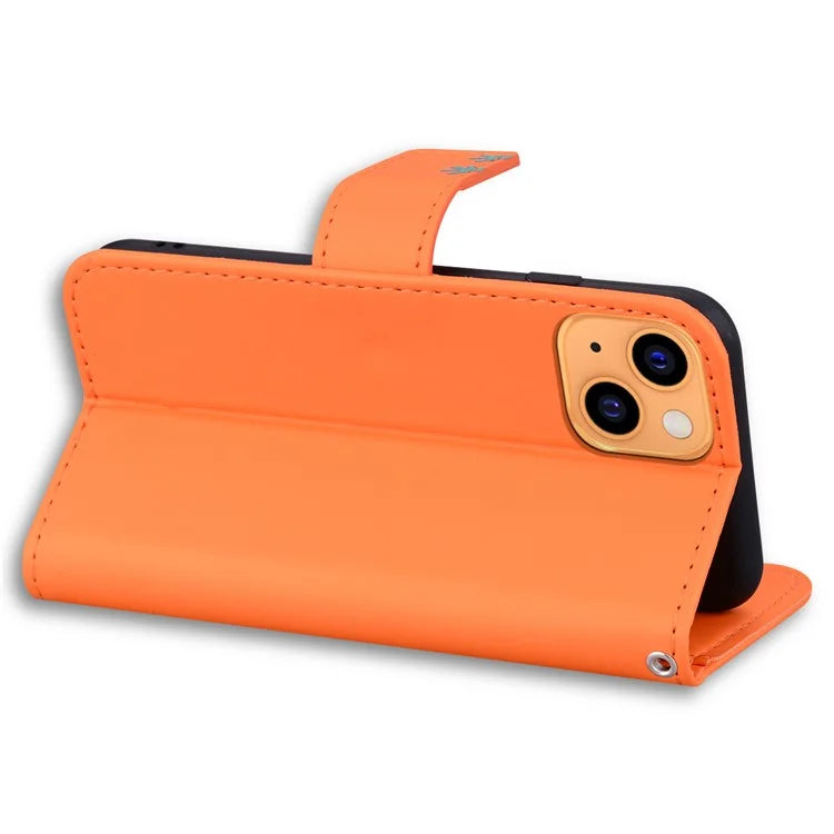 For iPhone 13 6.1 inch Cartoon Animal Pattern Cell Phone Cases with Strap PU Leather+TPU Cover
